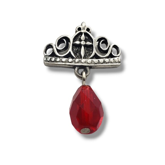 BSD Bob Siemon Designs Pewter Crown Fleur De Lis Red Bead Lapel Tie Pin - Picture 5 of 7